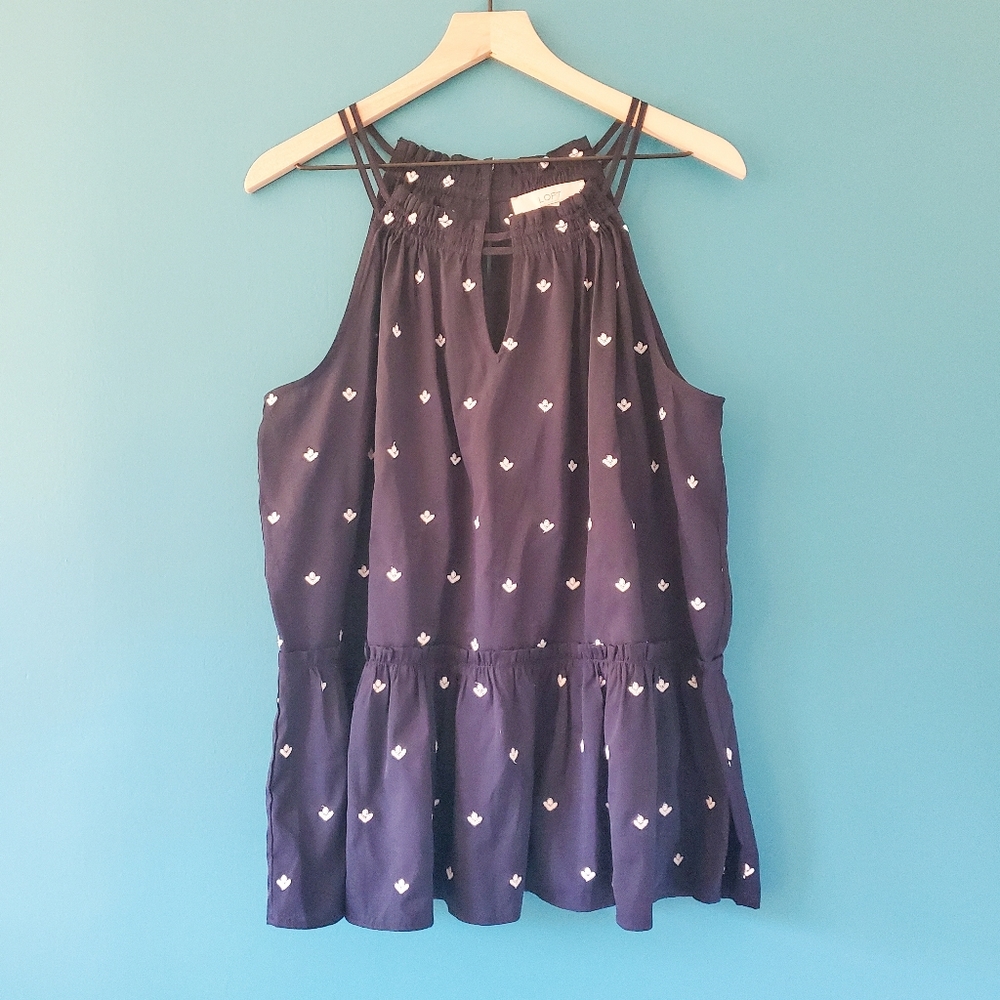 Loft Embroidered peplum halter blouse